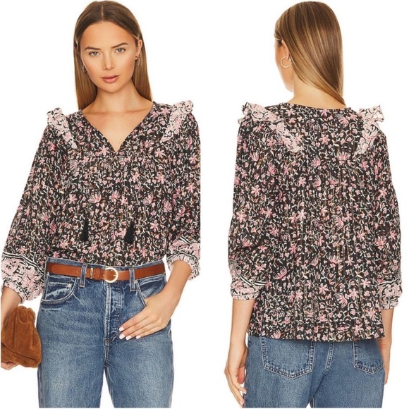 Cleobella Tops - Cleobella Sz Small Brynlee Floral Top Organic Cotton Lurex Balloon Sleeves